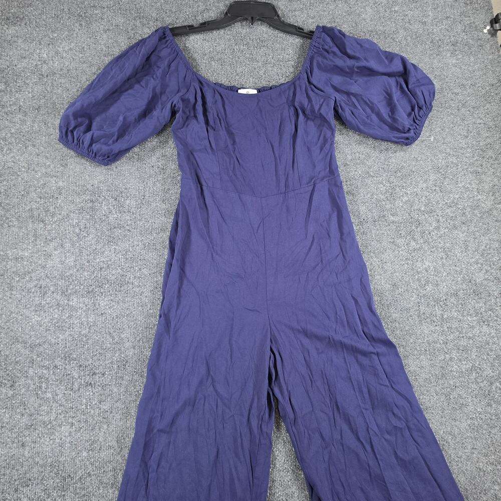 Socialite Women's Purple Puff Sleeve Wide Leg Jumpsuit Size Unknown Smocked Back